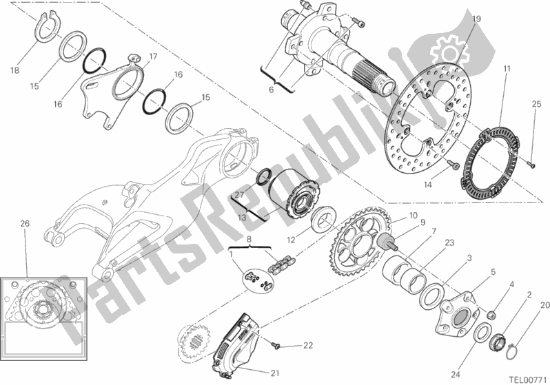 All parts for the Hub, Rear Wheel of the Ducati Hypermotard LS Thailand 821 2015